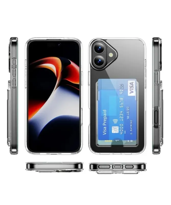 Pack iPhone 16 Coque Transparente avec Porte-Carte et Verre Trempé