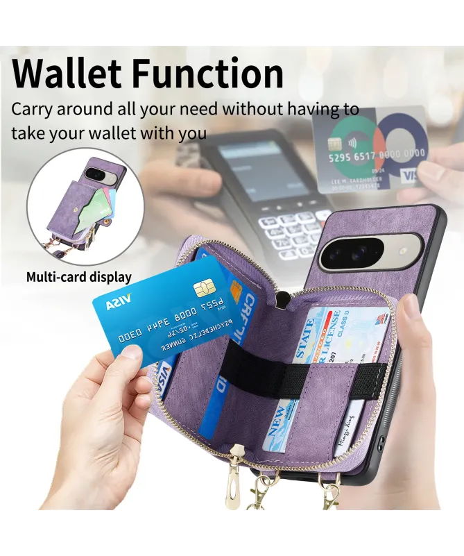 Coque Google Pixel 10 / 10 Pro à sangle, fermeture zippée et porte-car
