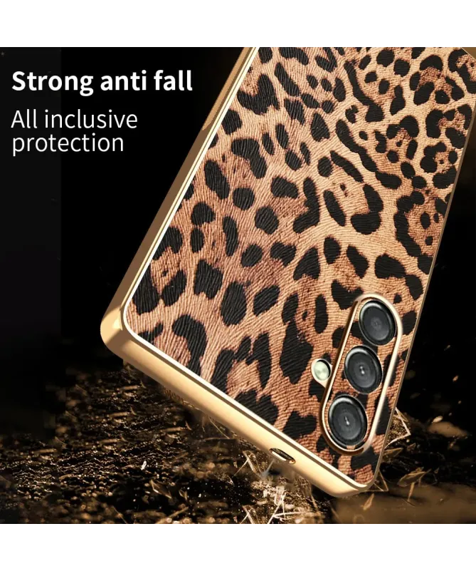 Coque Samsung Galaxy A17 5G Léopard avec Cadre Doré