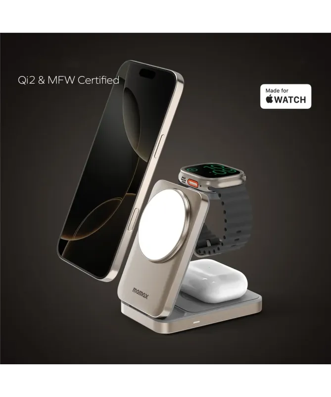 Chargeur 3-en-1 Pliable Magnétique Momax Qi2