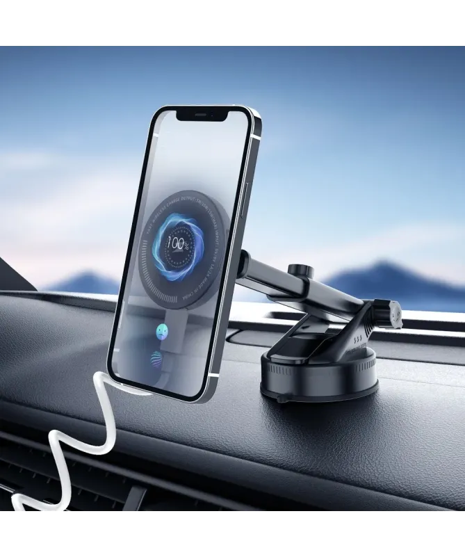 Support Voiture Magnétique et Chargeur Sans Fil 15W