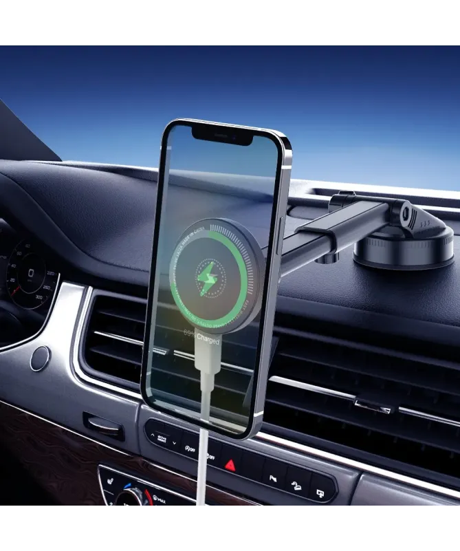 Support Voiture Magnétique et Chargeur Sans Fil 15W