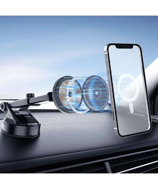 Support Voiture Magnétique et Chargeur Sans Fil 15W