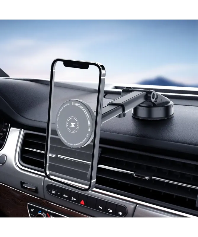 Support Voiture Magnétique et Chargeur Sans Fil 15W