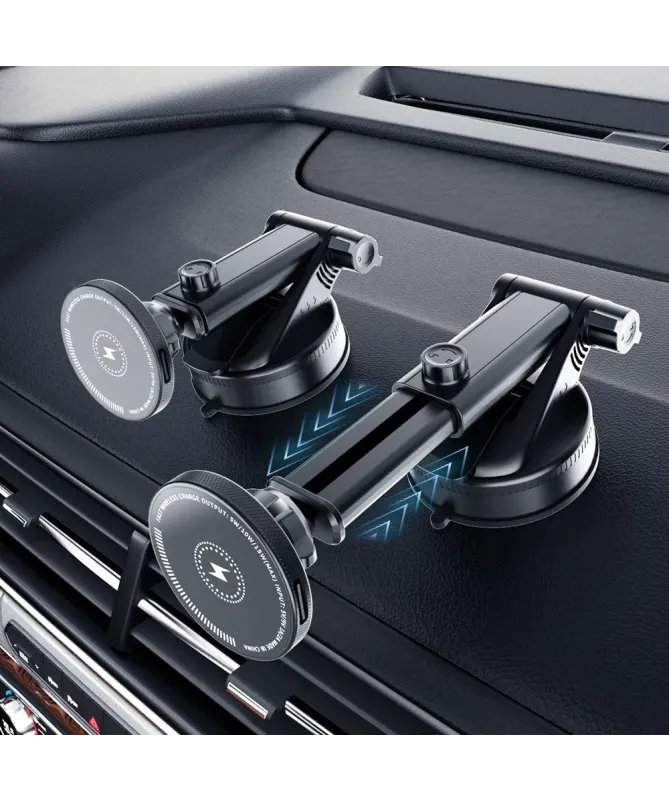 Support Voiture Magnétique et Chargeur Sans Fil 15W