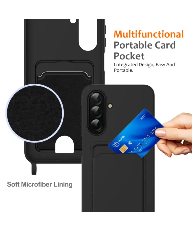 Coque Samsung Galaxy A17 5G Silicone Liquide à Cordon et Porte-carte