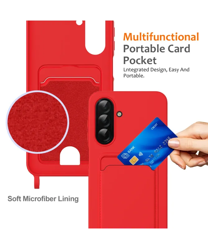 Coque Samsung Galaxy A17 5G Silicone Liquide à Cordon et Porte-carte