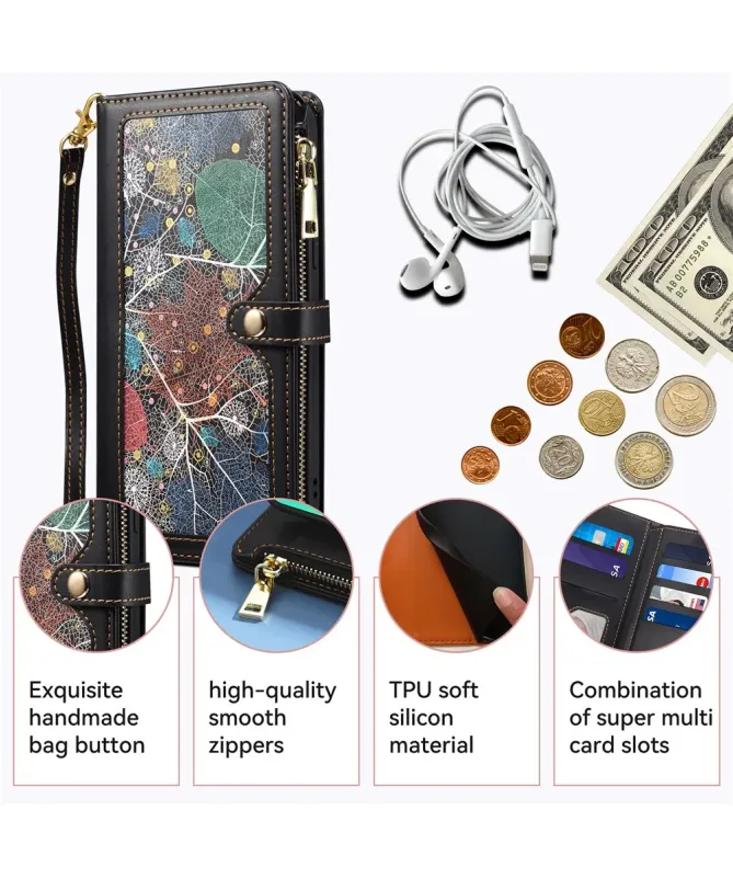 Housse Samsung Galaxy A17 5G feuilles colorées et zip