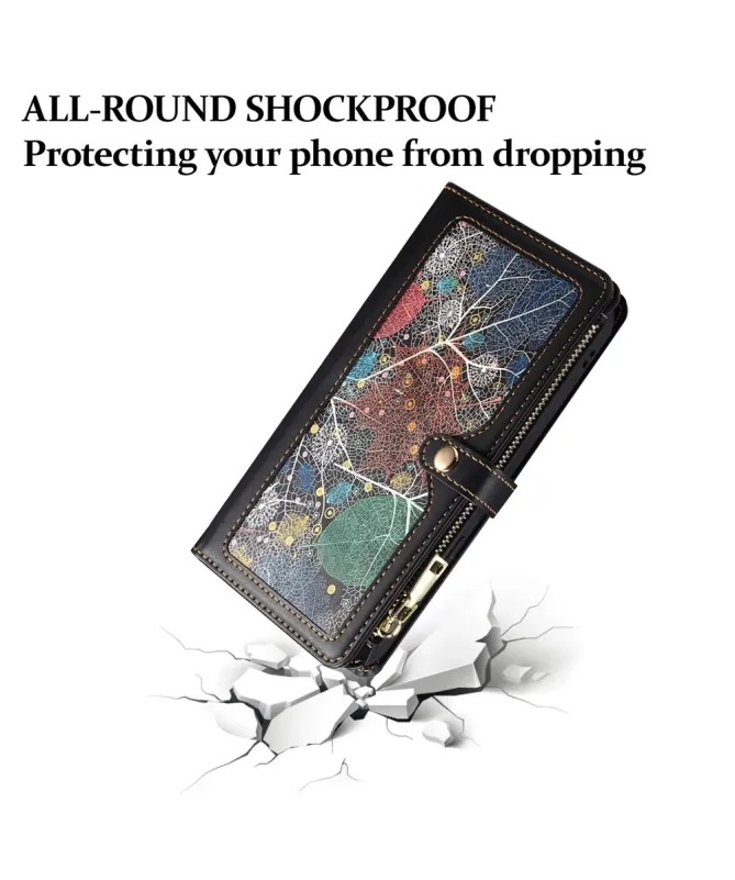 Housse Samsung Galaxy A17 5G feuilles colorées et zip