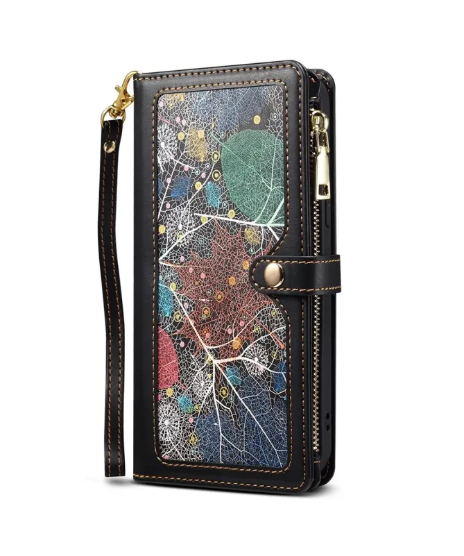 Housse Samsung Galaxy A17 5G feuilles colorées et zip