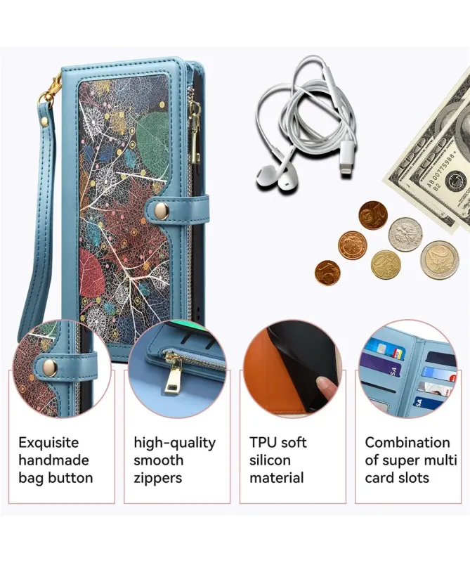 Housse Samsung Galaxy A17 5G feuilles colorées et zip