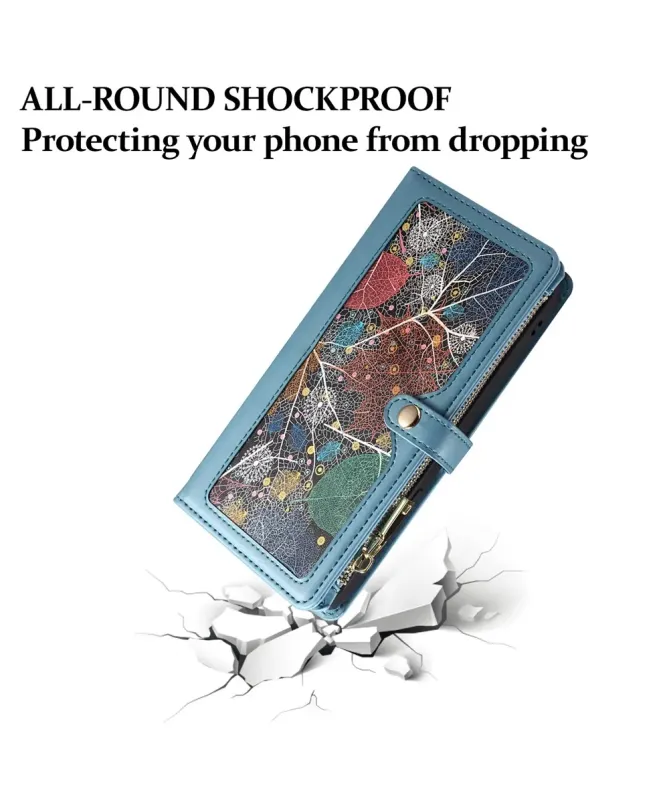 Housse Samsung Galaxy A17 5G feuilles colorées et zip