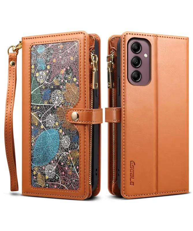 Housse Samsung Galaxy A17 5G feuilles colorées et zip