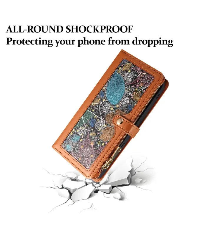 Housse Samsung Galaxy A17 5G feuilles colorées et zip