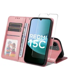 Housse Xiaomi Redmi 15C 4G Portefeuille avec Verre Trempé