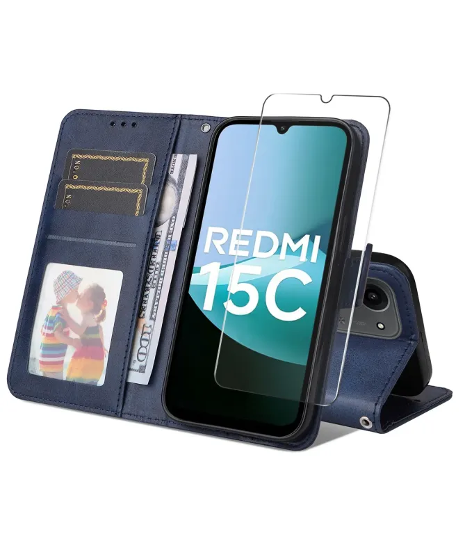 Housse Xiaomi Redmi 15C 4G Portefeuille avec Verre Trempé