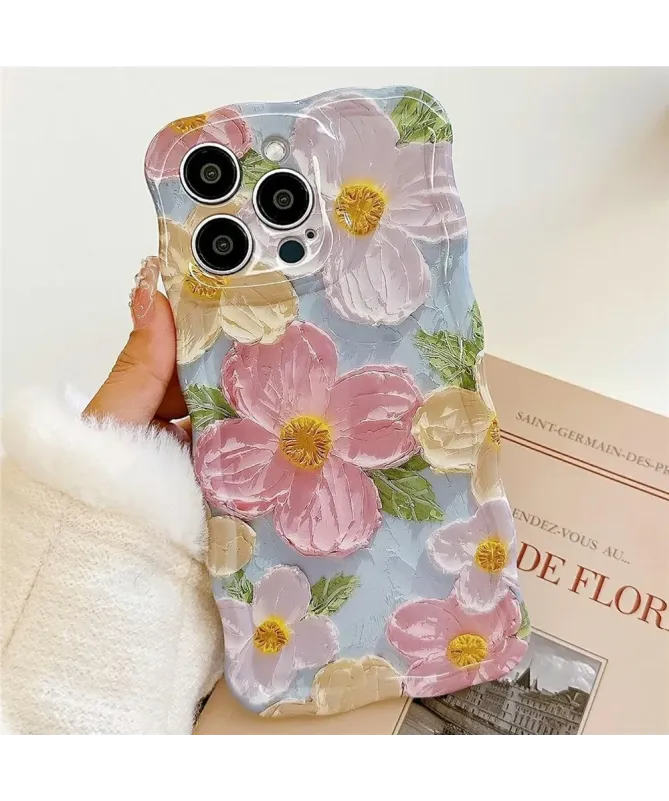 Coque iPhone 13 Pro Max Fleurs Peinture et Bords Ondulés