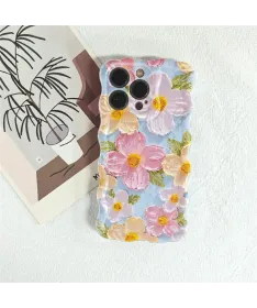 Coque iPhone 13 Pro Max Fleurs Peinture et Bords Ondulés