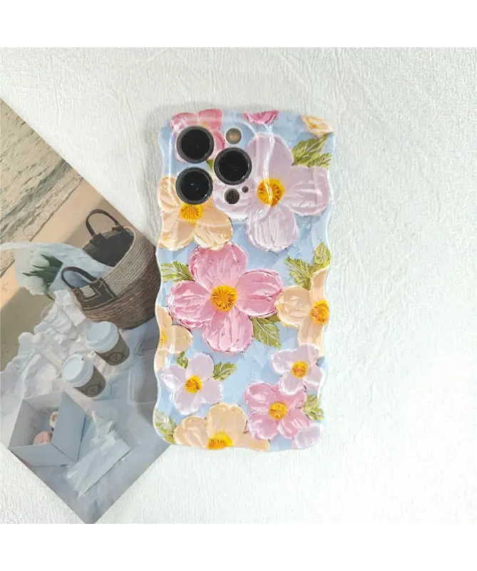Coque iPhone 13 Pro Max Fleurs Peinture et Bords Ondulés