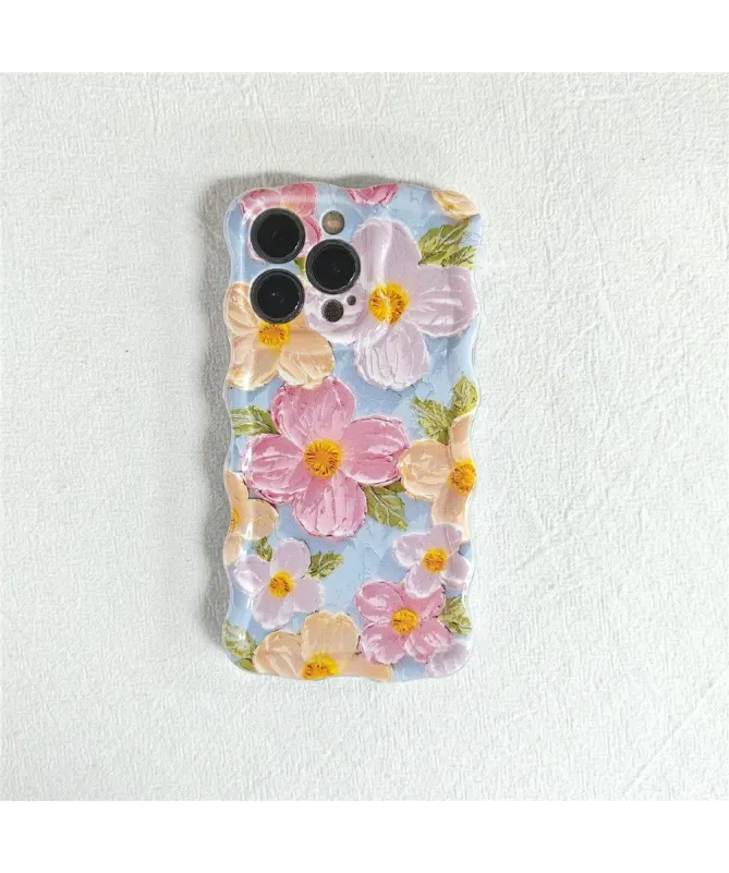 Coque iPhone 13 Pro Max Fleurs Peinture et Bords Ondulés
