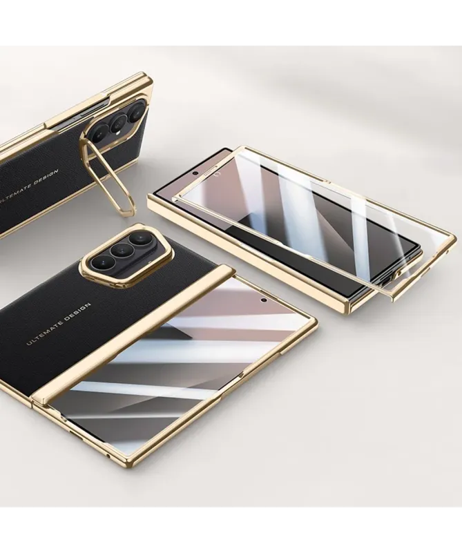 Coque Samsung Galaxy Z Fold 7 Luxe Cuir et Or avec Béquille
