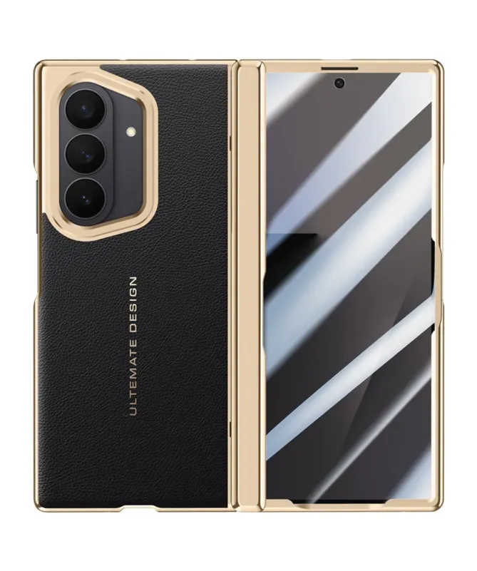 Coque Samsung Galaxy Z Fold 7 Luxe Cuir et Or avec Béquille