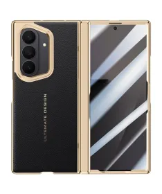 Coque Samsung Galaxy Z Fold 7 Luxe Cuir et Or avec Béquille