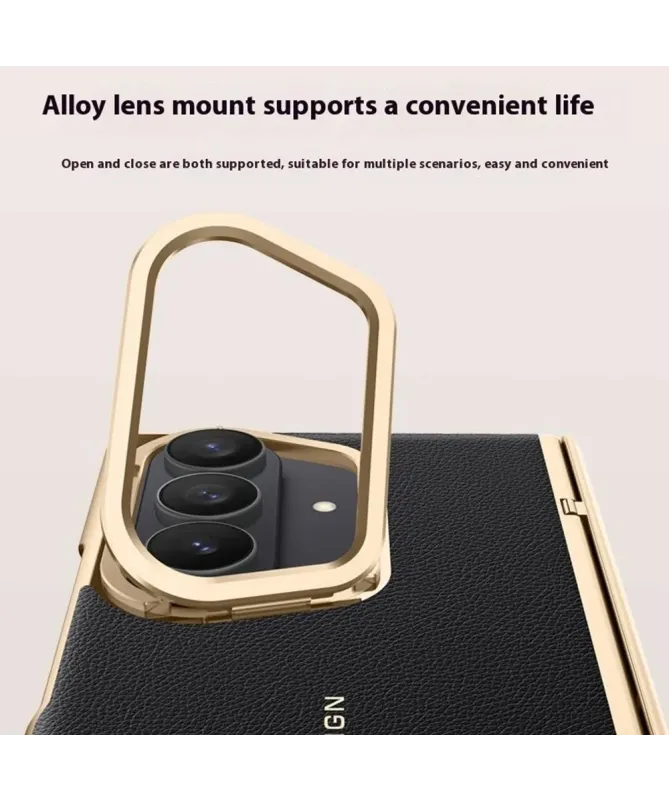 Coque Samsung Galaxy Z Fold 7 Luxe Cuir et Or avec Béquille