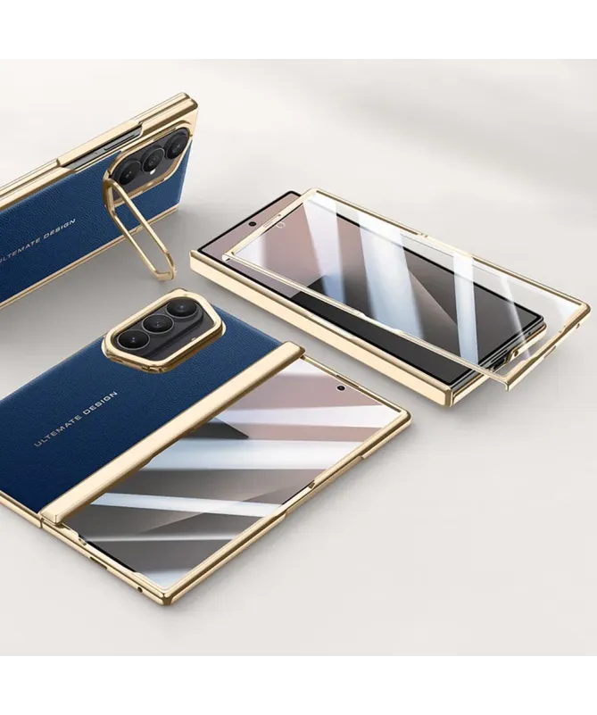 Coque Samsung Galaxy Z Fold 7 Luxe Cuir et Or avec Béquille