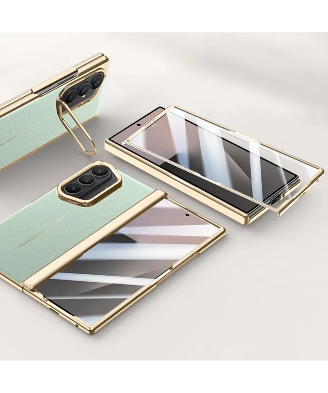 Coque Samsung Galaxy Z Fold 7 Luxe Cuir et Or avec Béquille