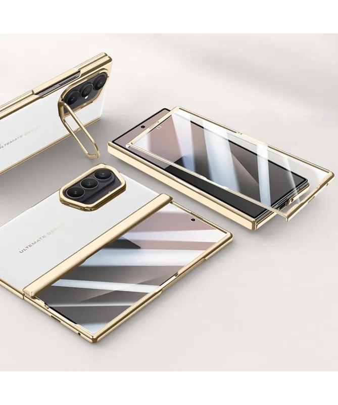 Coque Samsung Galaxy Z Fold 7 Luxe Cuir et Or avec Béquille