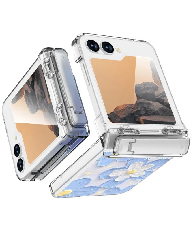Coque Samsung Galaxy Z Flip 7 FE / Flip 6 Fleurs Bleues avec Béquille