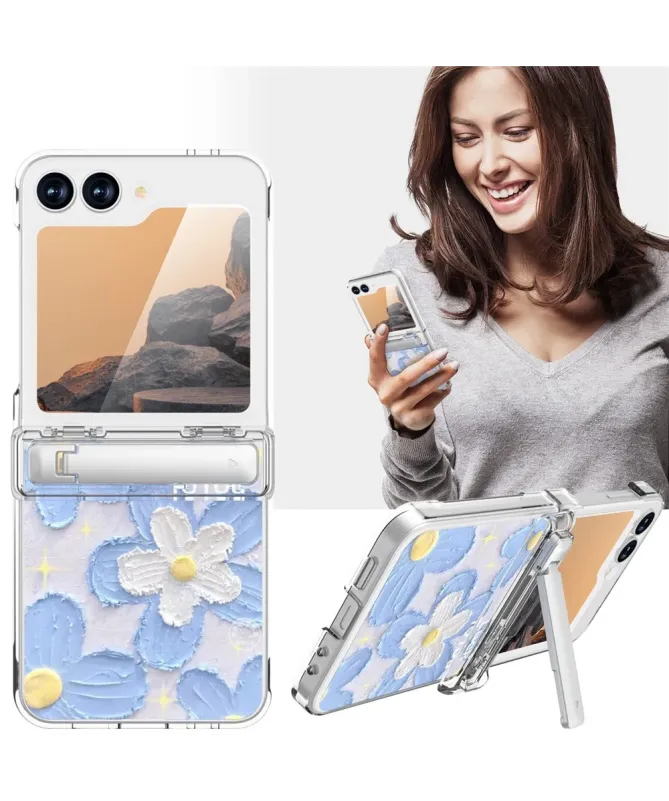 Coque Samsung Galaxy Z Flip 7 FE / Flip 6 Fleurs Bleues avec Béquille