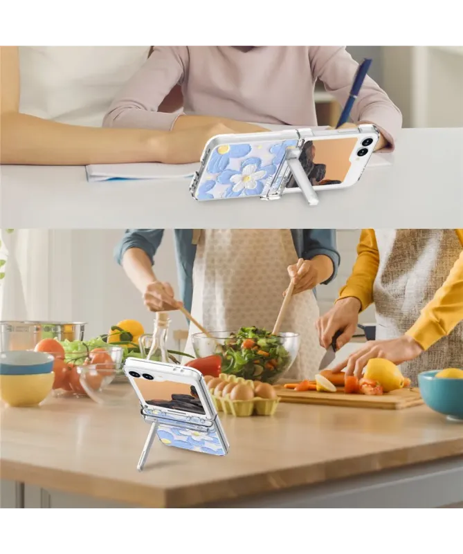 Coque Samsung Galaxy Z Flip 7 FE / Flip 6 Fleurs Bleues avec Béquille