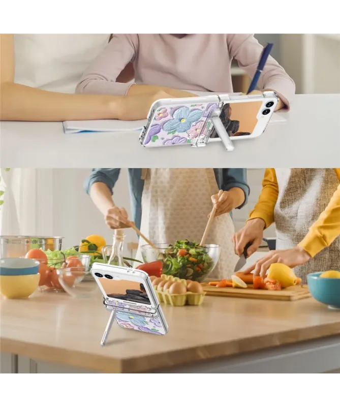 Coque Samsung Galaxy Z Flip 7 FE / Flip 6 Fleurs 3D avec Béquille