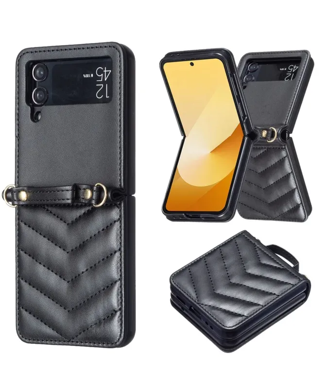 Coque Samsung Galaxy Z Flip 4 Chevrons Matelassés et Lanière