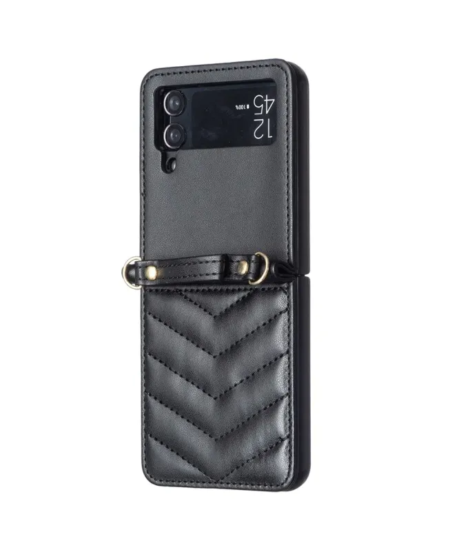 Coque Samsung Galaxy Z Flip 4 Chevrons Matelassés et Lanière