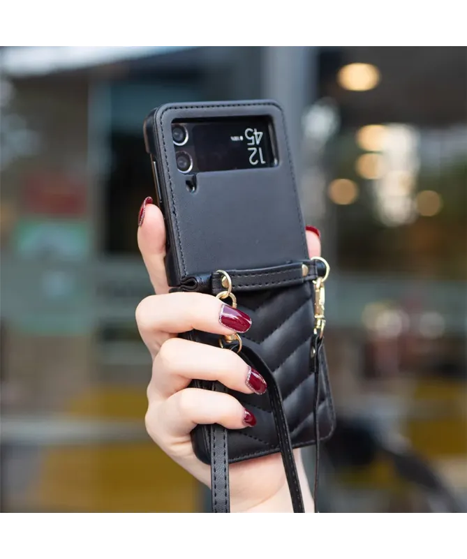 Coque Samsung Galaxy Z Flip 4 Chevrons Matelassés et Lanière