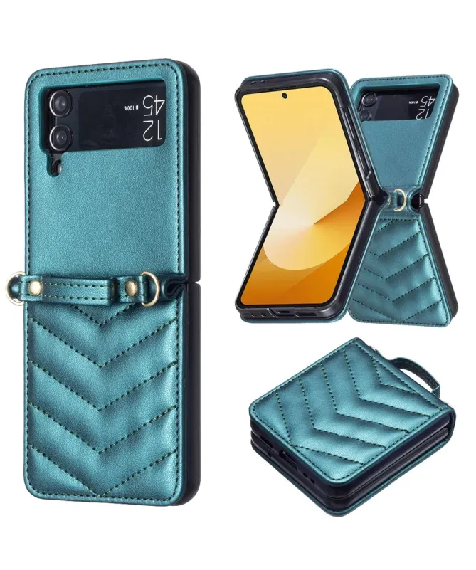 Coque Samsung Galaxy Z Flip 4 Chevrons Matelassés et Lanière