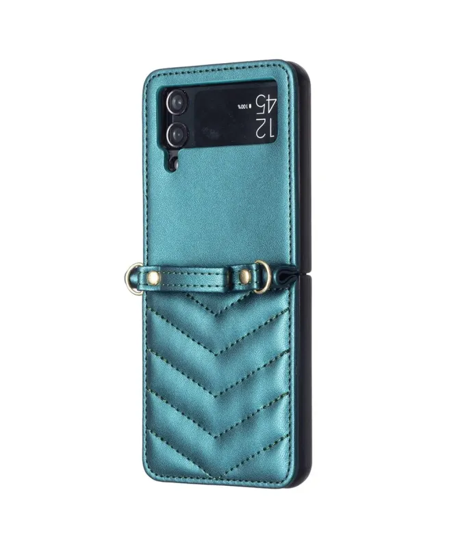 Coque Samsung Galaxy Z Flip 4 Chevrons Matelassés et Lanière