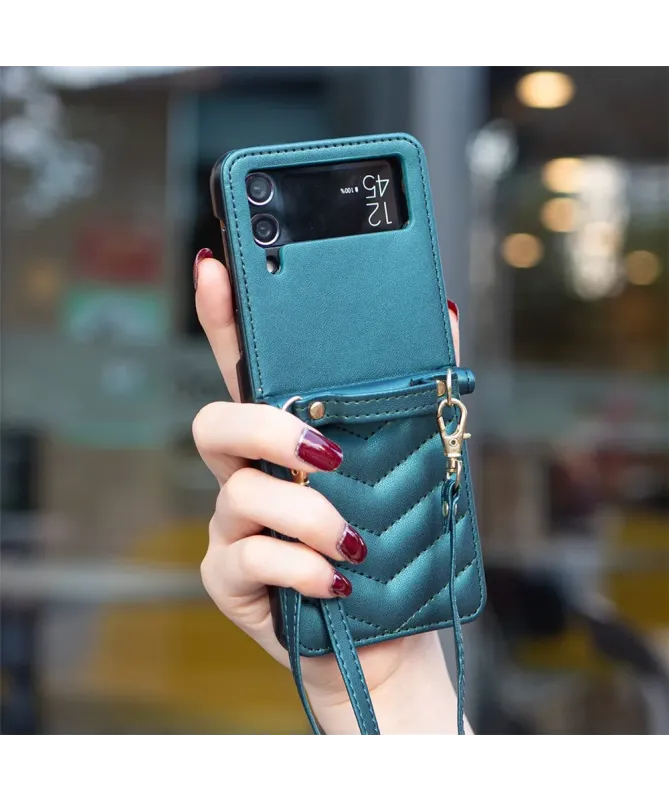 Coque Samsung Galaxy Z Flip 4 Chevrons Matelassés et Lanière