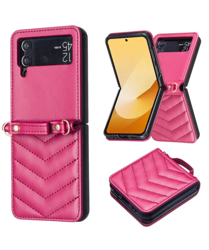 Coque Samsung Galaxy Z Flip 4 Chevrons Matelassés et Lanière