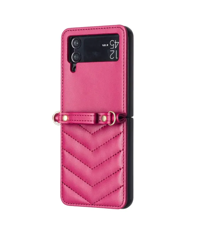 Coque Samsung Galaxy Z Flip 4 Chevrons Matelassés et Lanière