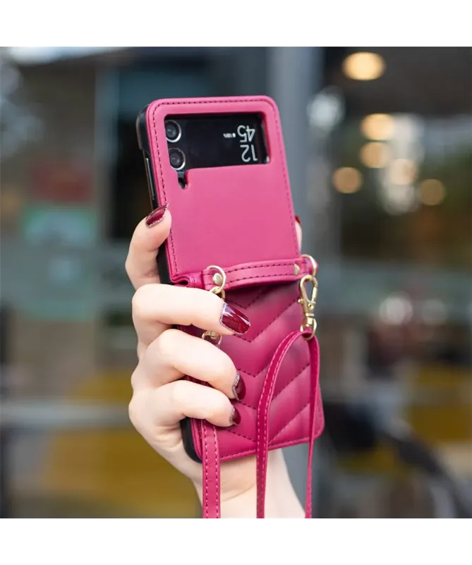 Coque Samsung Galaxy Z Flip 4 Chevrons Matelassés et Lanière