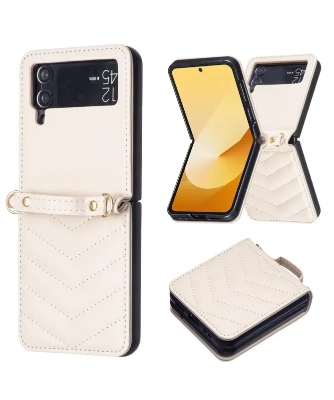 Coque Samsung Galaxy Z Flip 4 Chevrons Matelassés et Lanière