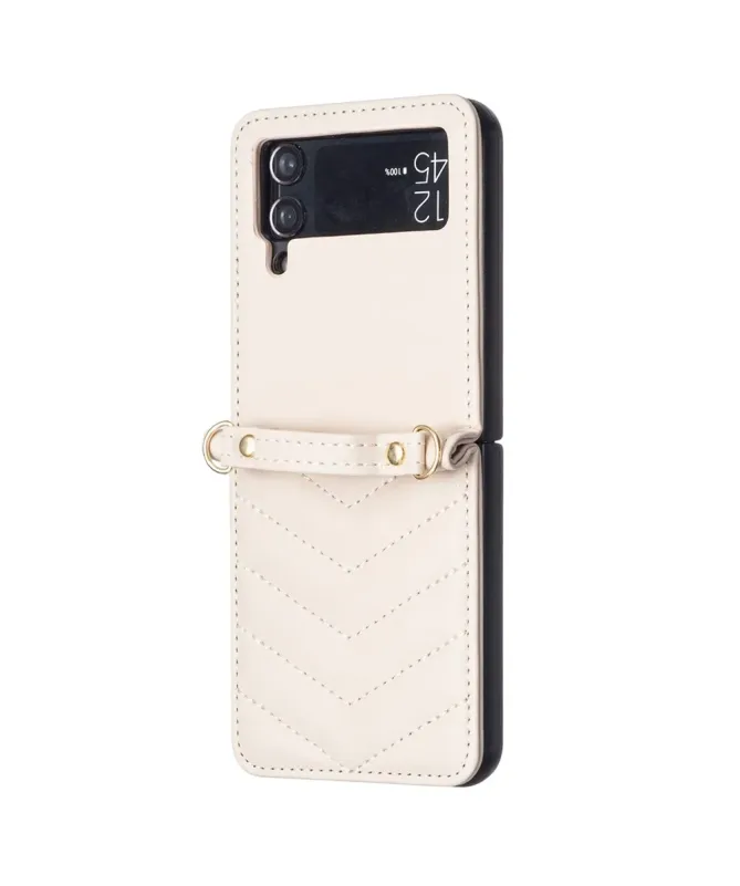 Coque Samsung Galaxy Z Flip 4 Chevrons Matelassés et Lanière