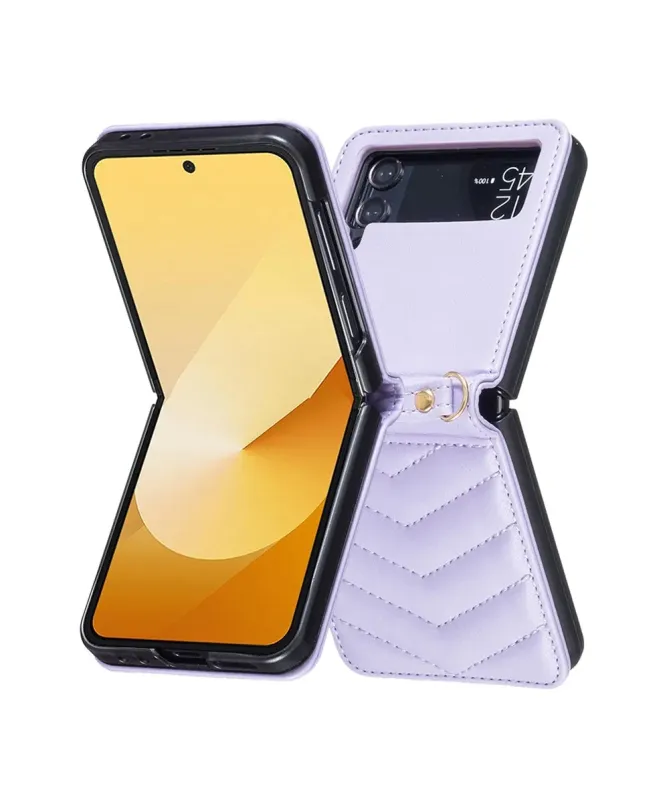 Coque Samsung Galaxy Z Flip 4 Chevrons Matelassés et Lanière