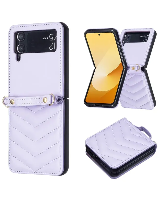 Coque Samsung Galaxy Z Flip 4 Chevrons Matelassés et Lanière