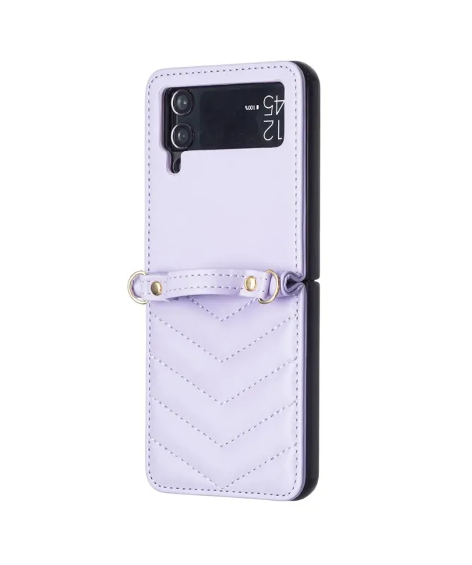 Coque Samsung Galaxy Z Flip 4 Chevrons Matelassés et Lanière