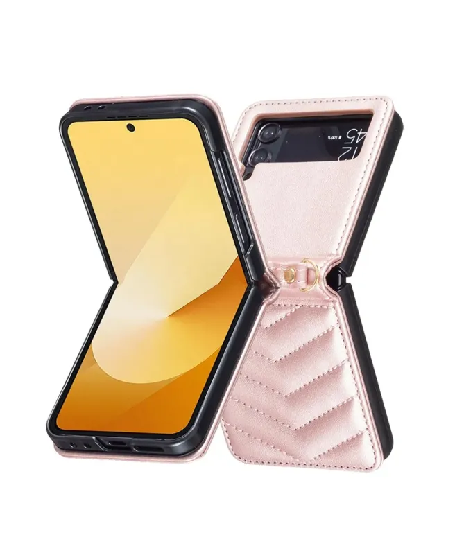 Coque Samsung Galaxy Z Flip 4 Chevrons Matelassés et Lanière